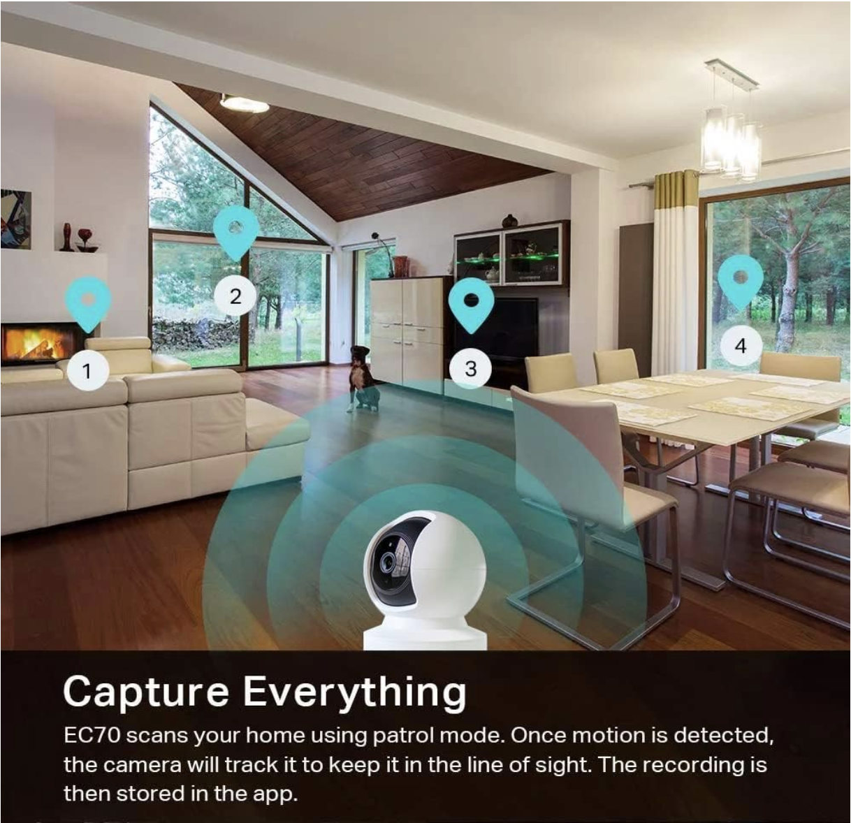 Kasa EC70 smart home camera in living room setup